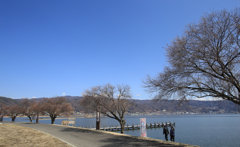 駐車場から見る諏訪湖